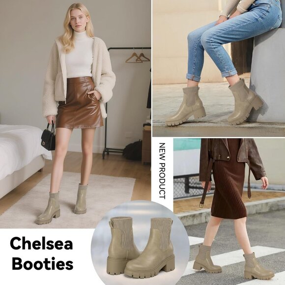 Women Taupe Suede Low Wedge Heel Slip On Chunky Platform Chelsea Ankle Boots - Picture 6 of 6